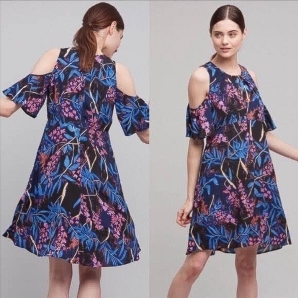 Anthropologie Cold shoulder floral mini dress
